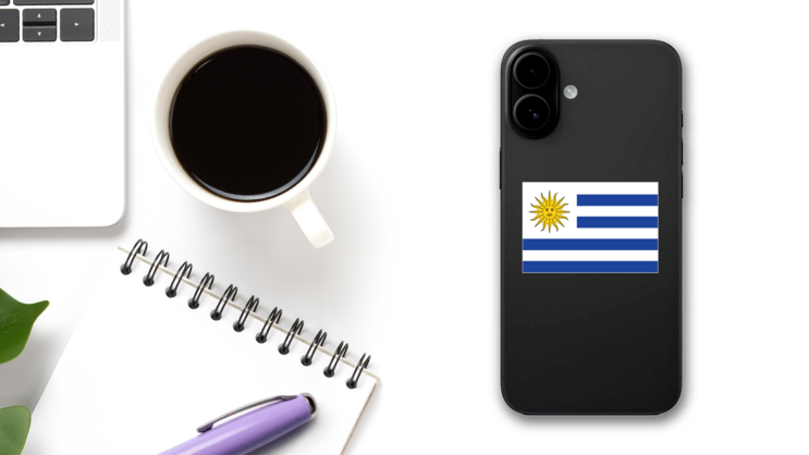 Uruguay Flag Sticker on a Phone (New) example