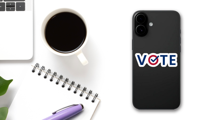 Us American Presidential Election 2020 Vote Sticker on a Phone (New) example