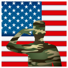 US Army Camo Soldier Saluting American Flag Sticker