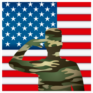 US Army Camo Soldier Saluting American Flag Sticker