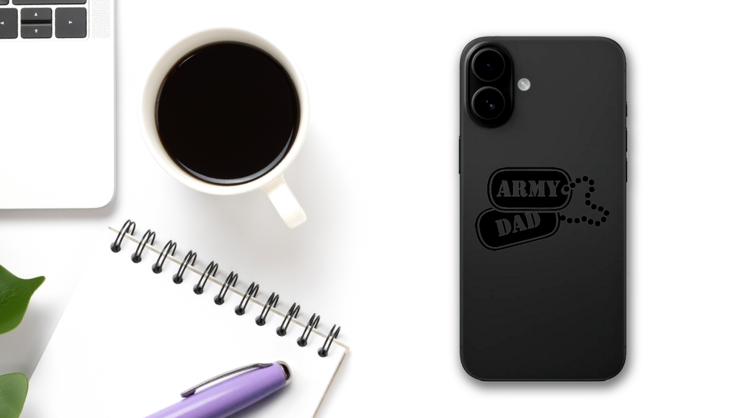 US Army Dad Dog Tags Sticker on a Phone (New) example