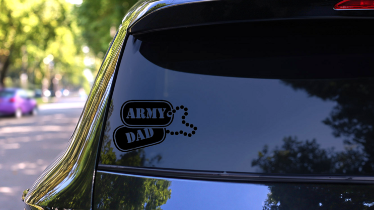 US Army Dad Dog Tags Sticker on a Rear Car Window (New) example