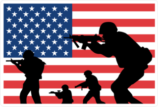 US Army Soldiers Silhouette Against USA Flag Sticker