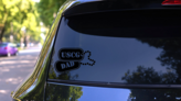 US Coast Guard Dad Dog Tags Sticker on a Rear Car Window (New) example