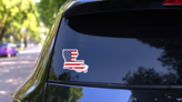 Us Flag Map Of The State Of Louisiana Sticker on a Rear Car Window (New) example