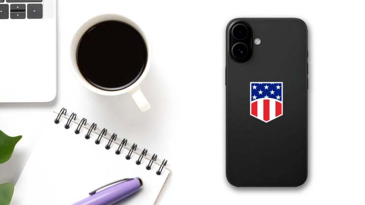 US Flag Shield Symbol Sticker on a Phone (New) example