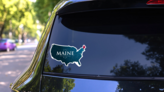 US Map Highlighting Maine Sticker on a Rear Car Window (New) example