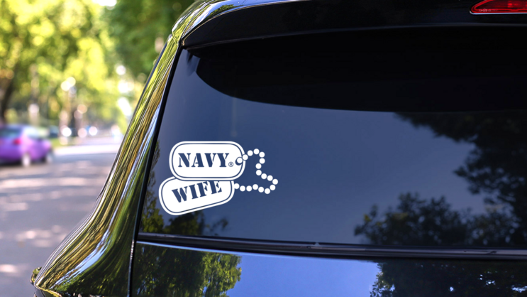 US Navy Wife Dog Tags Sticker on a Rear Car Window (New) example