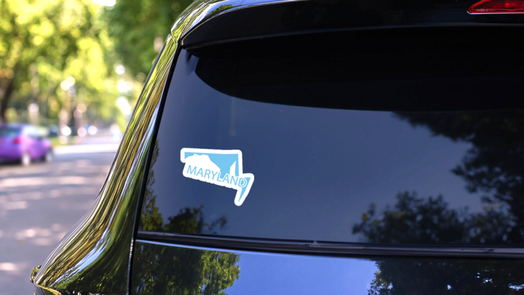 Us State Maryland Map Blue Lettering Sticker on a Rear Car Window (New) example