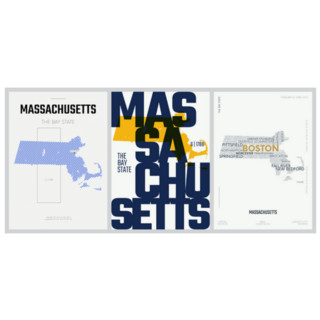 Us State Poster Detailed Massachusetts Map Sticker