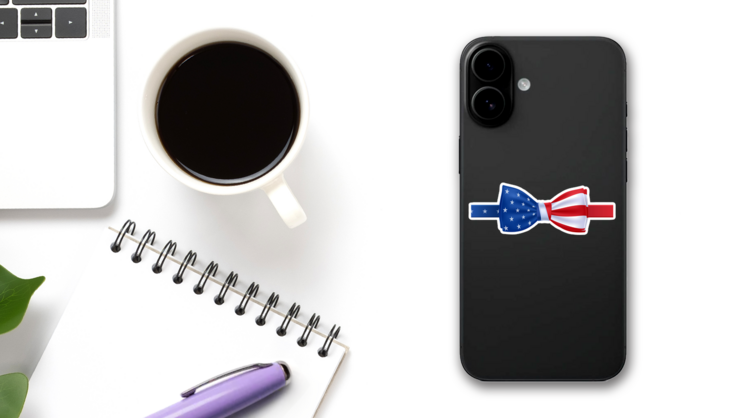 USA Bow Tie Sticker on a Phone (New) example