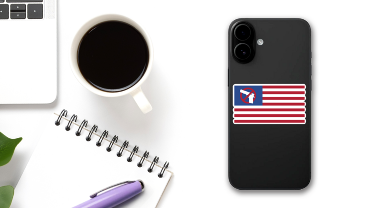 USA Flag Gun Control Sticker on a Phone (New) example