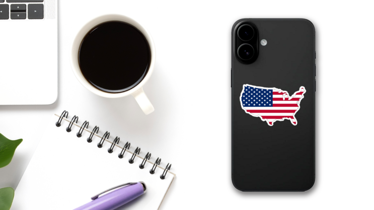 USA Flag In America Sticker on a Phone (New) example