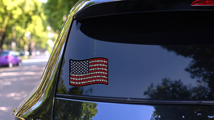 USA Flag Paw Print Sticker on a Rear Car Window (New) example