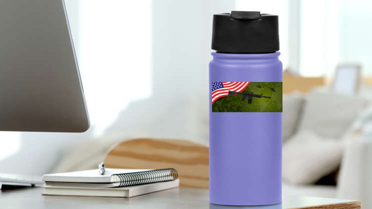 USA Flag Radar Gun Sticker on a Water Bottle (New) example