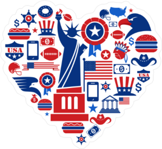 USA Heart With American Icons Sticker