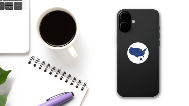 USA Map Circle Sticker on a Phone (New) example