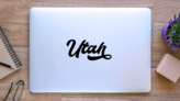 Utah Calligraphy Text Sticker on a Laptop (New) example