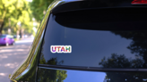 Utah Colorful Typography Text Banner Sticker on a Rear Car Window (New) example