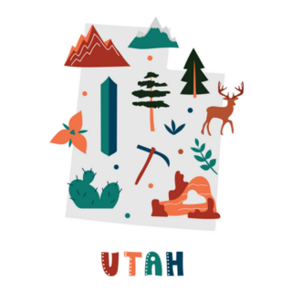 Utah Map State Symbols Cartoon Sticker
