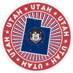Utah Round Stamp With State Flag Vintage Sticker