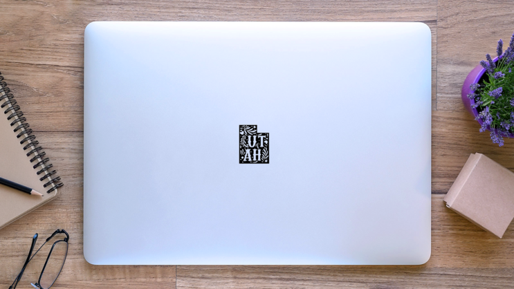 Utah State Map With Doodle Decorative Ornaments Sticker on a Laptop (New) example