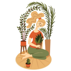 Сute Girl Loving Her House Plants Sticker