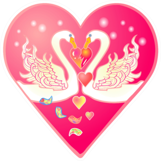 Valentines Card In The Form Of A Pink Heart With Swans Sticker