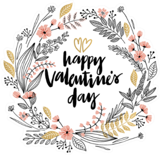 Valentines Day Lettering Floral Illustration Sticker