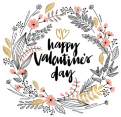 Valentines Day Lettering Floral Illustration Sticker