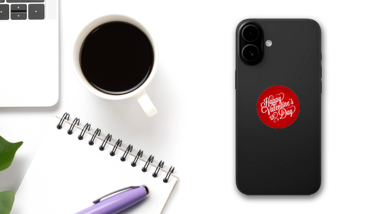 Valentines Day Vintage Lettering On Red Sticker on a Phone (New) example
