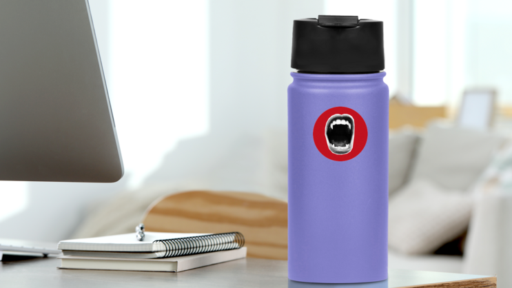 Vampire Fangs On Red Sticker on a Water Bottle (New) example