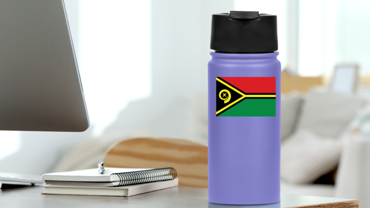 Vanuatu Country Flag Sticker on a Water Bottle (New) example