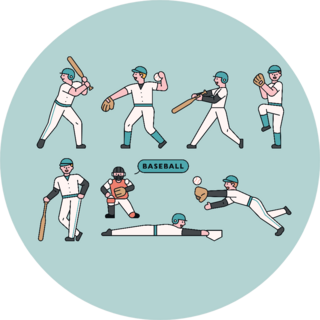 Various Actions Of Baseball Players On Blue Sticker
