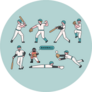 Various Actions Of Baseball Players On Blue Sticker