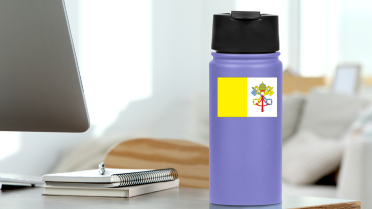 Vatican City Flag Sticker on a Water Bottle (New) example