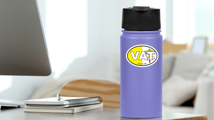 Vatican City VAT Flag Oval Sticker on a Water Bottle (New) example