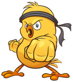 Vector Illustration Of Cartoon Little Chick Karate Sticker