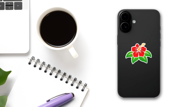 Vector Illustration Of Hibiscus Flower Sticker on a Phone (New) example