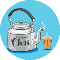 Vector Illustration Of Tea Kettle Chai On Blue Sticker