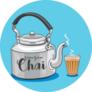 Vector Illustration Of Tea Kettle Chai On Blue Sticker