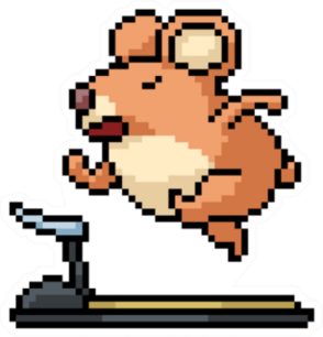 Vector Pixel Art Hamster Running On Treadmill Sticker