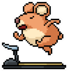 Vector Pixel Art Hamster Running On Treadmill Sticker