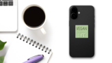 Vegan For Life Sticker on a Phone (New) example