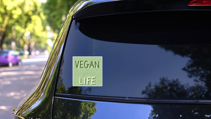 Vegan For Life Sticker on a Rear Car Window (New) example