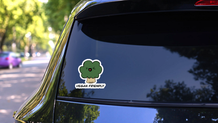 Vegan Friendly Green Broccoli Sticker on a Rear Car Window (New) example