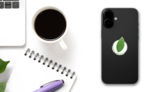 Vegan Friendly Green Leaf Sticker on a Phone (New) example