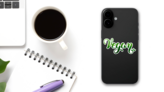 Vegan Green Lettering Sticker on a Phone (New) example
