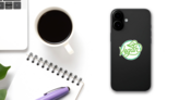 Vegan Icon With Leaf Sticker on a Phone (New) example