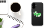 Vegan Leaf Sticker on a Phone (New) example
